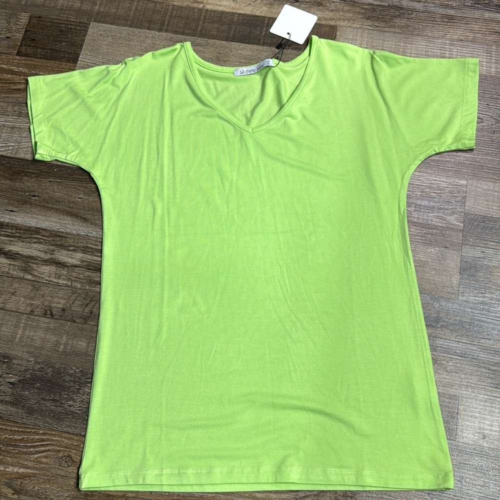 Michelle Mae Neon Green Oversized V-Neck Tee | XS (Fits S–M)
